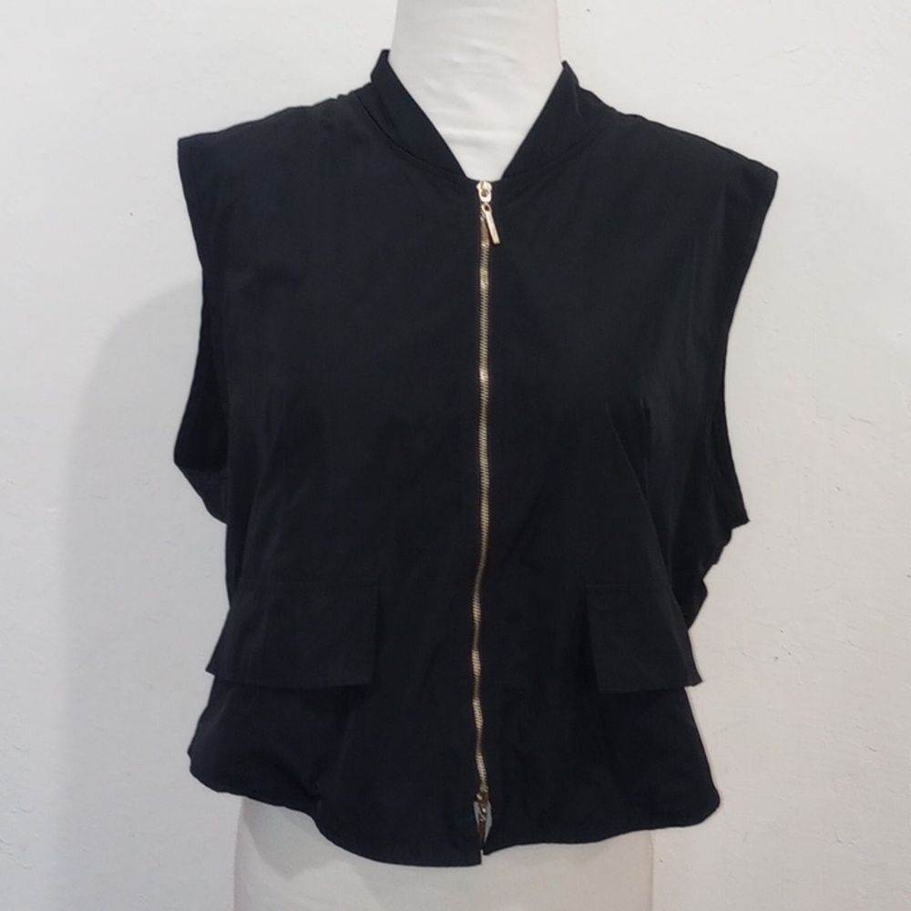 Sun Kim Toronto Front & Back Zip Black Utility Vest, Size XL